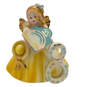 Vtg Josef Original Birthday Girl Angel Figurine Age 8 Yellow Dress Taiwan w tags